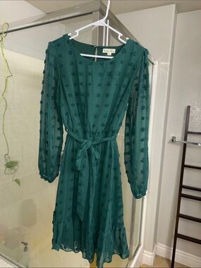 Indigo Rose Teal Green Long-Sleeve Sheer Midi Dress